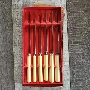 Vintage  McGlashan Clarke Co. 6 Piece Knife Set Bakelite handle Stainless Steel